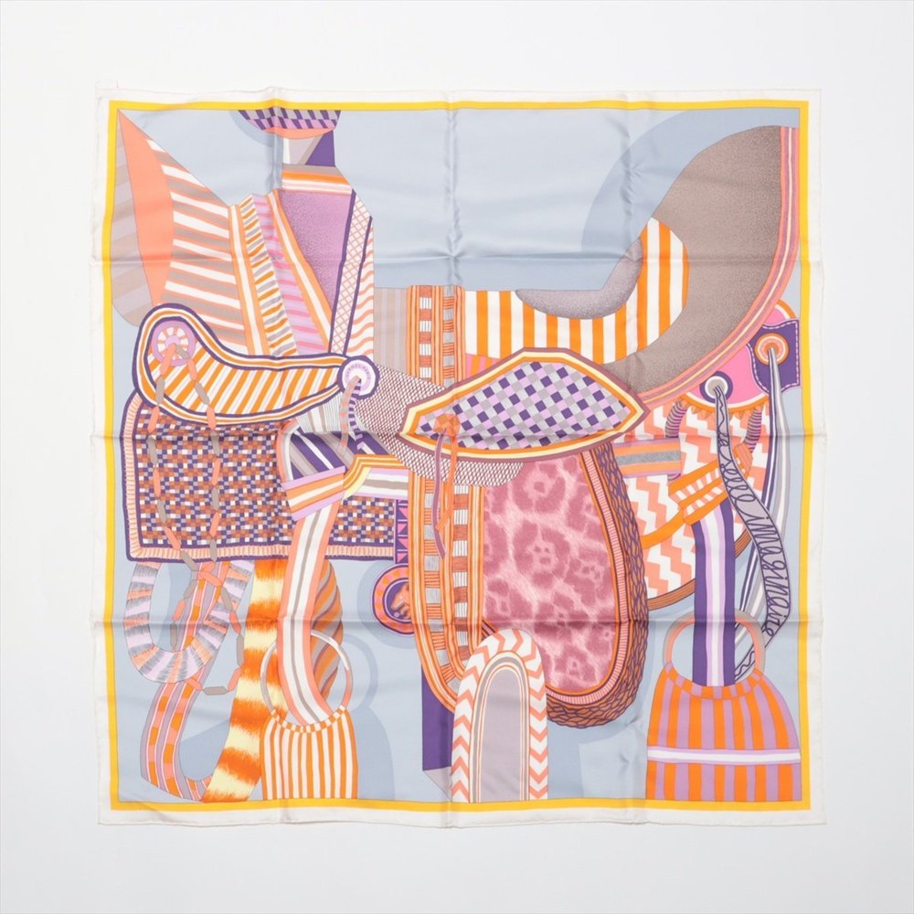 [Hermes] Hermes Carre 90 Silk Scarf Selle des steppes Selle des Steps Blue [Used] [Authenticated and Guaranteed Authentic] 195295